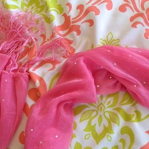 Hot Pink Tassled Scarf with Silver Sequins